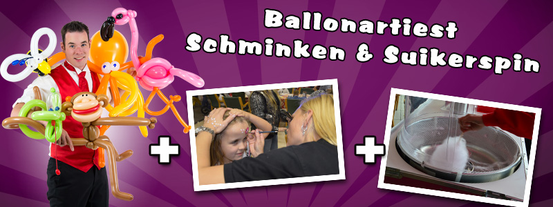 Ballonartiest, Suikerspinmachine & Schminkstand